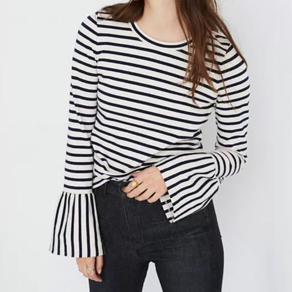 Madewell Stripe Play Ruffle Cuff Top Medium - Picture 1 of 7